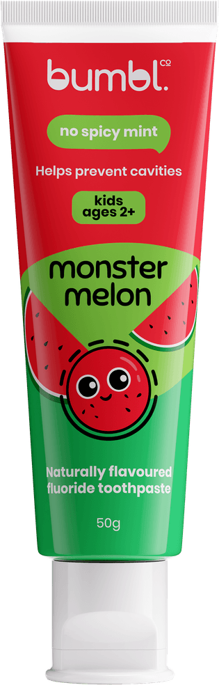 Monster Melon fluoride toothpaste tube