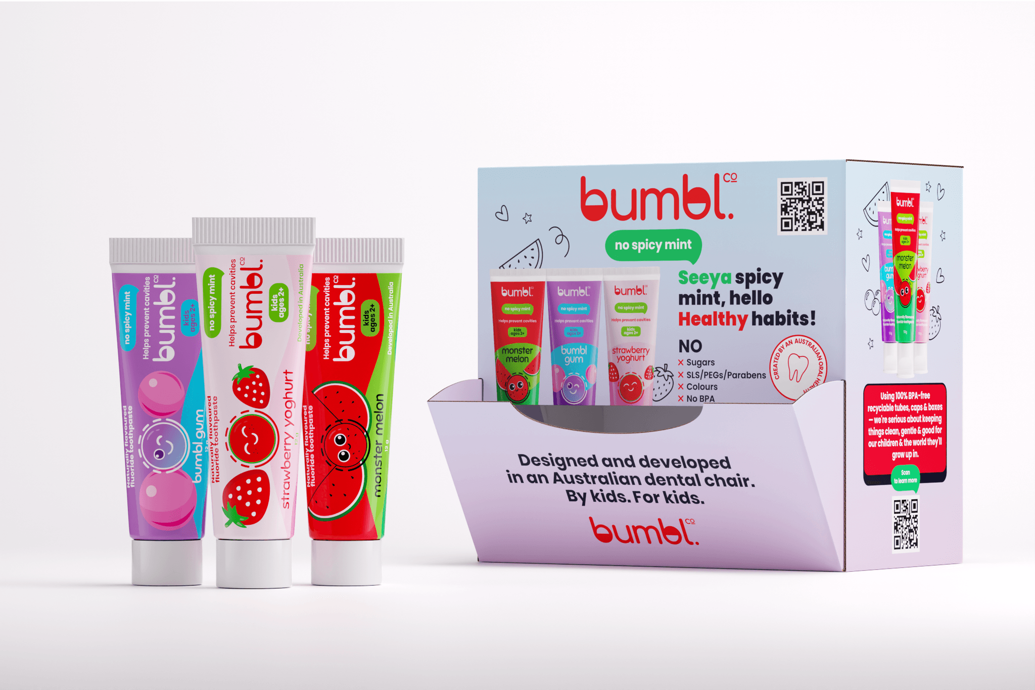Bumbl Co clinic display: 12g Bumbl Minis for patients in the branded counter display unit